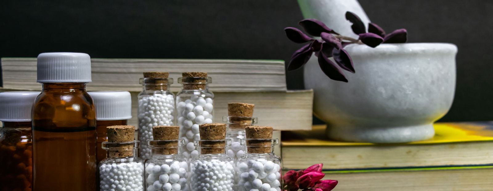 Assorted homeopathic medicine bottles